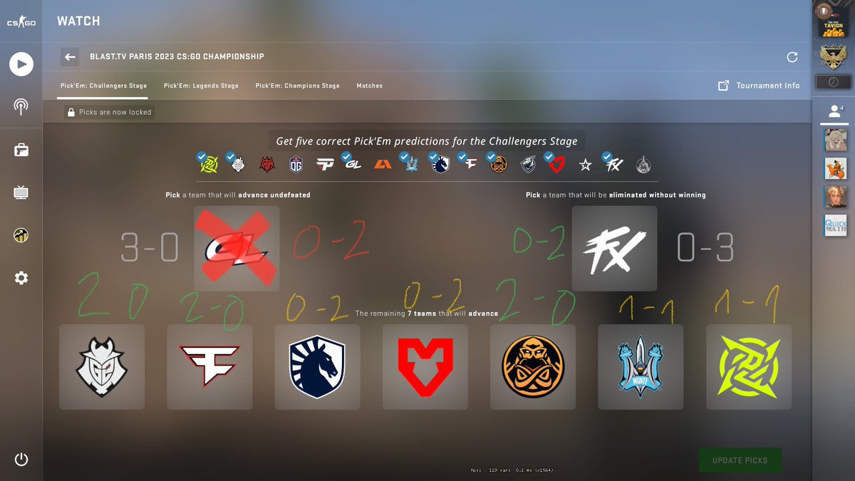 TavionCSGO's tweet photo. What about your pickems? #CSGO #BLASTParisMajor https://t.co/0TncfatOx9