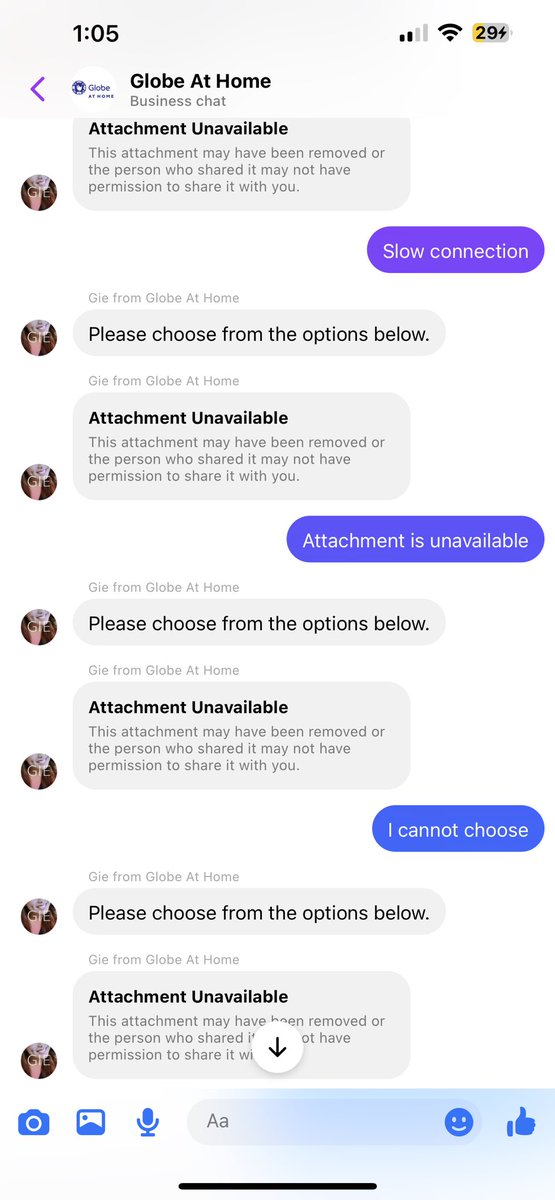 tammycabais's tweet photo. @talk2GLOBE @enjoyGLOBE I need assistance. Your messenger bot isn’t working https://t.co/bILkX6sEuV