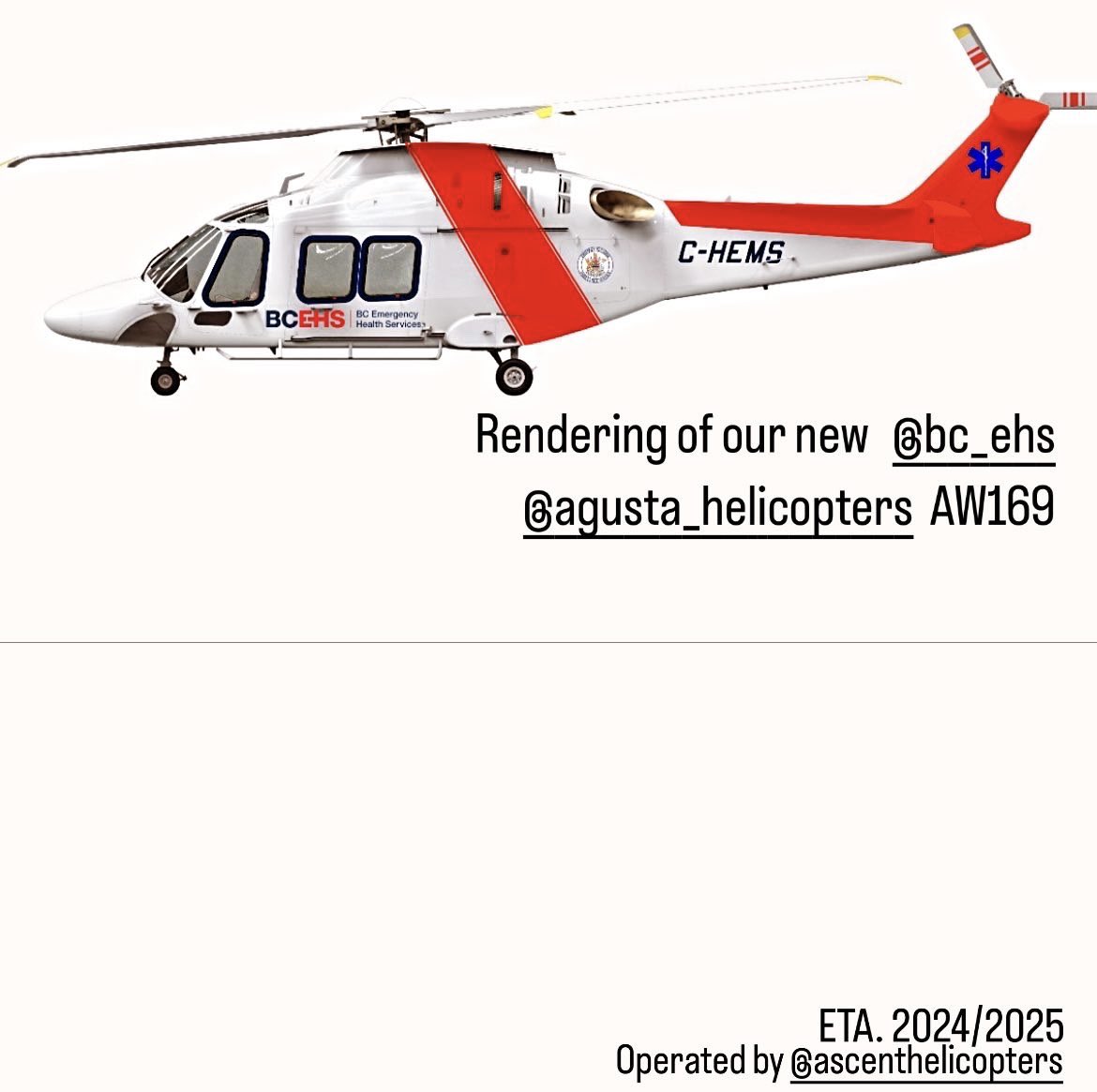 Rendering of the new <a href="/BC_EHS/">BC Emergency Health Services</a> #AgustaWestland #AW169 operated by Ascent Helicopters 
<a href="/BCEHS_CPP/">BCEHS Clinical & Professional Practice</a> <a href="/APBC873/">A. Paramedics Of BC</a> <a href="/PHSAofBC/">Provincial Health Services Authority</a>