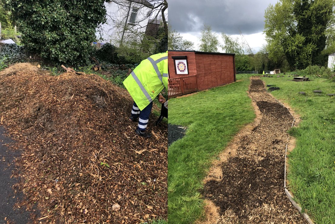 The team at @SkillMill_Rdale continuing their work at @KentmereAcademy. Laying a wood chip path for the #forestschool sessions. Forest school provides #learners with hands-on #experiences in the #natural #environment. @RochdaleCouncil @RCTrochdale @TPoldroch @CRTNorthWest #socent