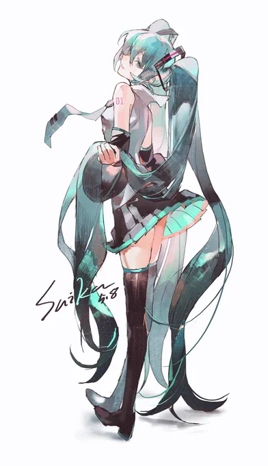 #初音ミク  昨晚随便画了