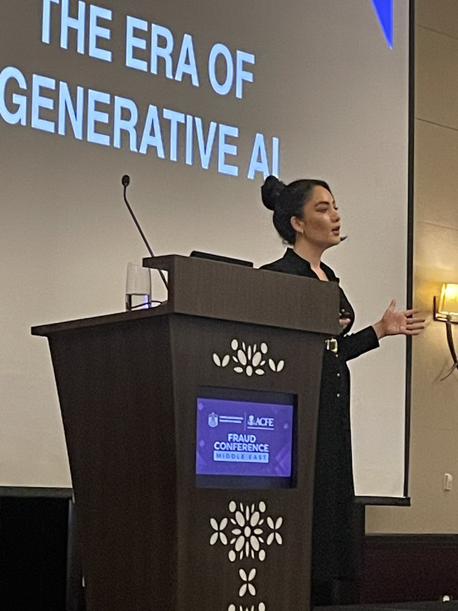 Excited to hear from <a href="/NinaDSchick/">Nina Schick</a> about the fraud risks associated with generative AI at <a href="/TheACFE/">The ACFE</a> Fraud Conference Middle East. 

#middleeast #uae #acfe #fraudconf  #riskmanagement #fraud #cfe #dubai #ai #GenerativeAI #deepfake