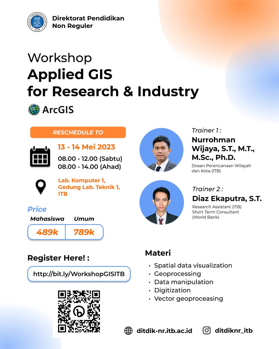 ditdiknr_itb's tweet photo. 🌐 Workshop Applied GIS for Research &amp; Industry 🌐

GIS (Geographic Information System) merupakan sebuah sistem informasi yang digunakan untuk mengumpulkan, menyimpan, mengelola, menganalisis, dan memvisualisasikan data yang terkait dengan lokasi atau wilayah tertentu. https://t.co/lYbucuZo20