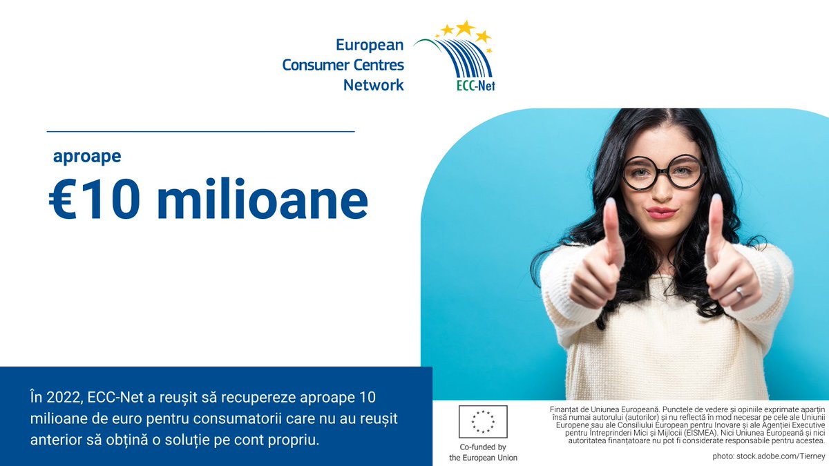 În 2022, Rețeaua ECC a reușit să recupereze pentru consumatori aproape 10 milioane euro eccromania.ro/ziua-europei-e…
#EuropeDay #ConsumerRights