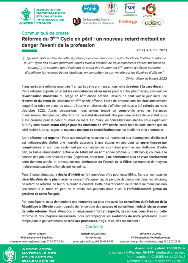 Lecointre Romain (@lecointreromain) on Twitter photo 🎓 Statut d'interne en #pharmacie d'officine ou résident : une question toujours pas réglée.
Lien <a href="/Pharma_ANEPF/">ANEPF Pharmacie</a>  👉 anepf.org/wp-content/upl…
#pharmacien #étudiantpharma 🎓 Statut d'interne en #pharmacie d'officine ou résident : une question toujours pas réglée.
Lien <a href="/Pharma_ANEPF/">ANEPF Pharmacie</a>  👉 anepf.org/wp-content/upl…
#pharmacien #étudiantpharma