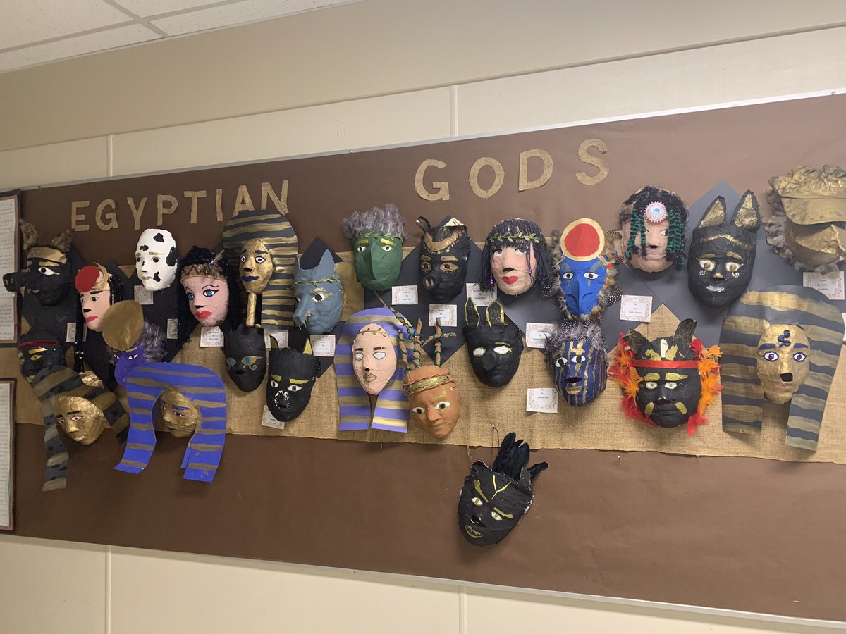 Various masks highlighting Egyptian gods made by Gr. 6s <a href="/GrayLearners/">GrayElemSchool</a> line the hallways. Thank you Mrs. Averill @Harrietaverill  for guiding them through these detailed, colourful and intricately made masterpieces! <a href="/deltasd37/">DeltaSchoolDistrict</a>