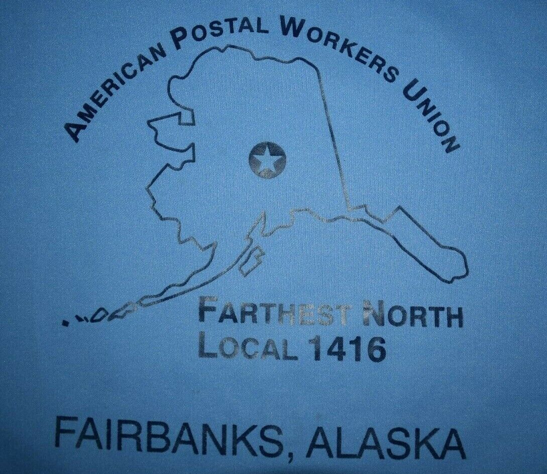 Undated vintage American Postal Workers Union Local 1416 hockey jersey. Does anyone know a former postal worker named Martin from Fairbanks? Via Ebay (ebay.com/itm/1648098310…). #alaskahistory #alaska #fairbanks #fairbankshistory #unionswag