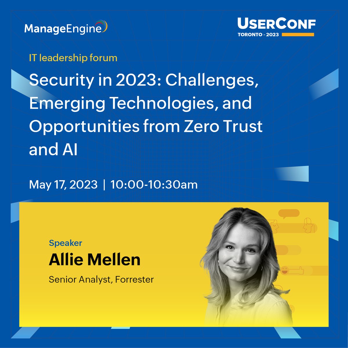 manageengine's tweet photo. Speaker announcement: We're excited to hear from @hackerxbella at our IT leadership forum on the opening day of the #TorontoUserConf. Join her session to learn how to adopt what's new in Zero Trust and AI.
🔗Register here: https://t.co/CSoCgipW4R https://t.co/D1KPYfdHkU