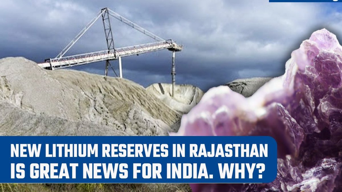 Exciting news! 📢 India has discovered yet another reserve of the crucial mineral lithium, this time in Rajasthan's Nagaur district. The new reserve, found in Degana, is even bigger than the one in Jammu and Kashmir. #LithiumDiscovery #Rajasthan 1/5