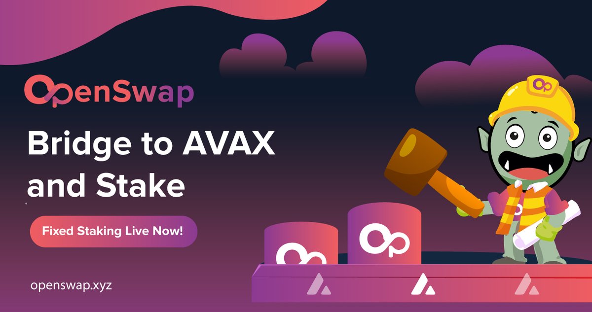 🚀$OSWAP Fixed Staking now available on #AVAX🔺 🥂 Celebrate the opening of the #crosschain bridge and earn 24% APY!🎉 🌉 Bridge your $OSWAP to AVAX and Stake! Connect to BSC and bridge: openswap.xyz/#/swap?chainId… Connect to AVAX and stake: openswap.xyz/#/staking