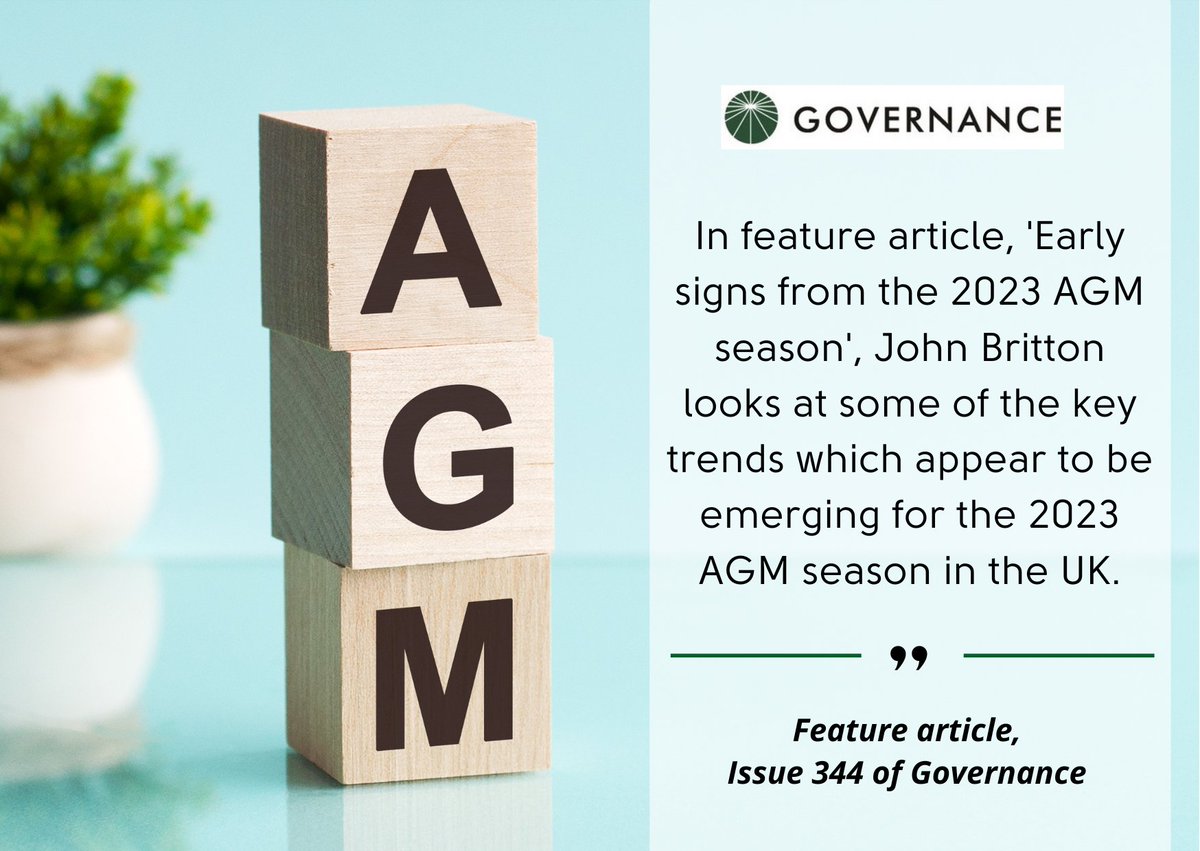 Governance (@_governance) on Twitter photo Offering the very best thought leadership in the corporate governance field, from the latest issue of <a href="/_governance/">Governance</a>, read feature article:
'Early signs from the 2023 AGM season', by John Britton here:
governance.co.uk/journals/
#Governance #AGM #boardroom #corpgov Offering the very best thought leadership in the corporate governance field, from the latest issue of <a href="/_governance/">Governance</a>, read feature article:
'Early signs from the 2023 AGM season', by John Britton here:
governance.co.uk/journals/
#Governance #AGM #boardroom #corpgov