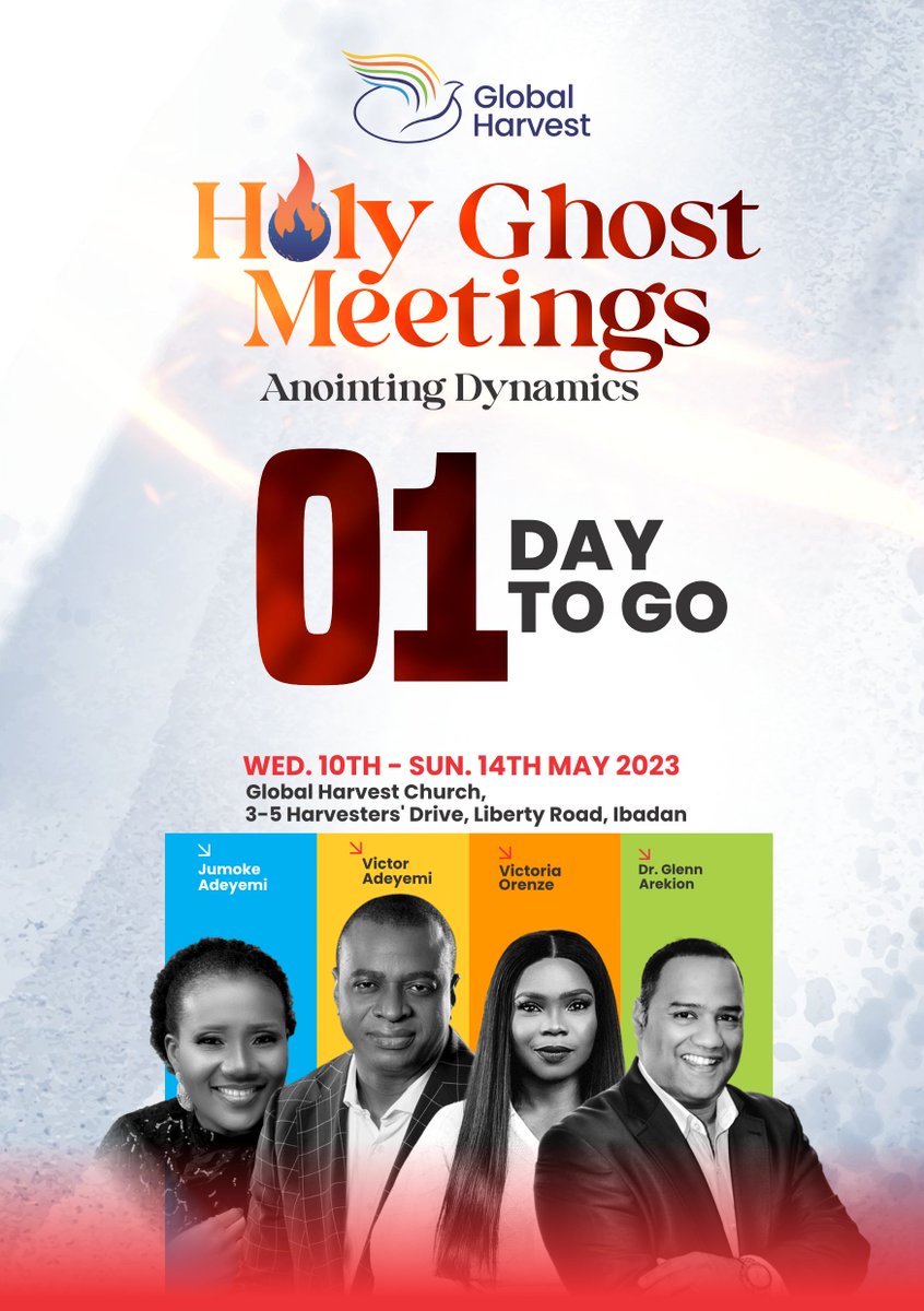 gharvestglobal's tweet image. The countdown is not stopping! Hurry, it's exactly 1 day to #HOLYGHOSTMEETINGS2023.

Encounter with God is best when it is personal.

Therefore, join us as we experience the fullness of God's love, grace, and power.

Don't miss out!
