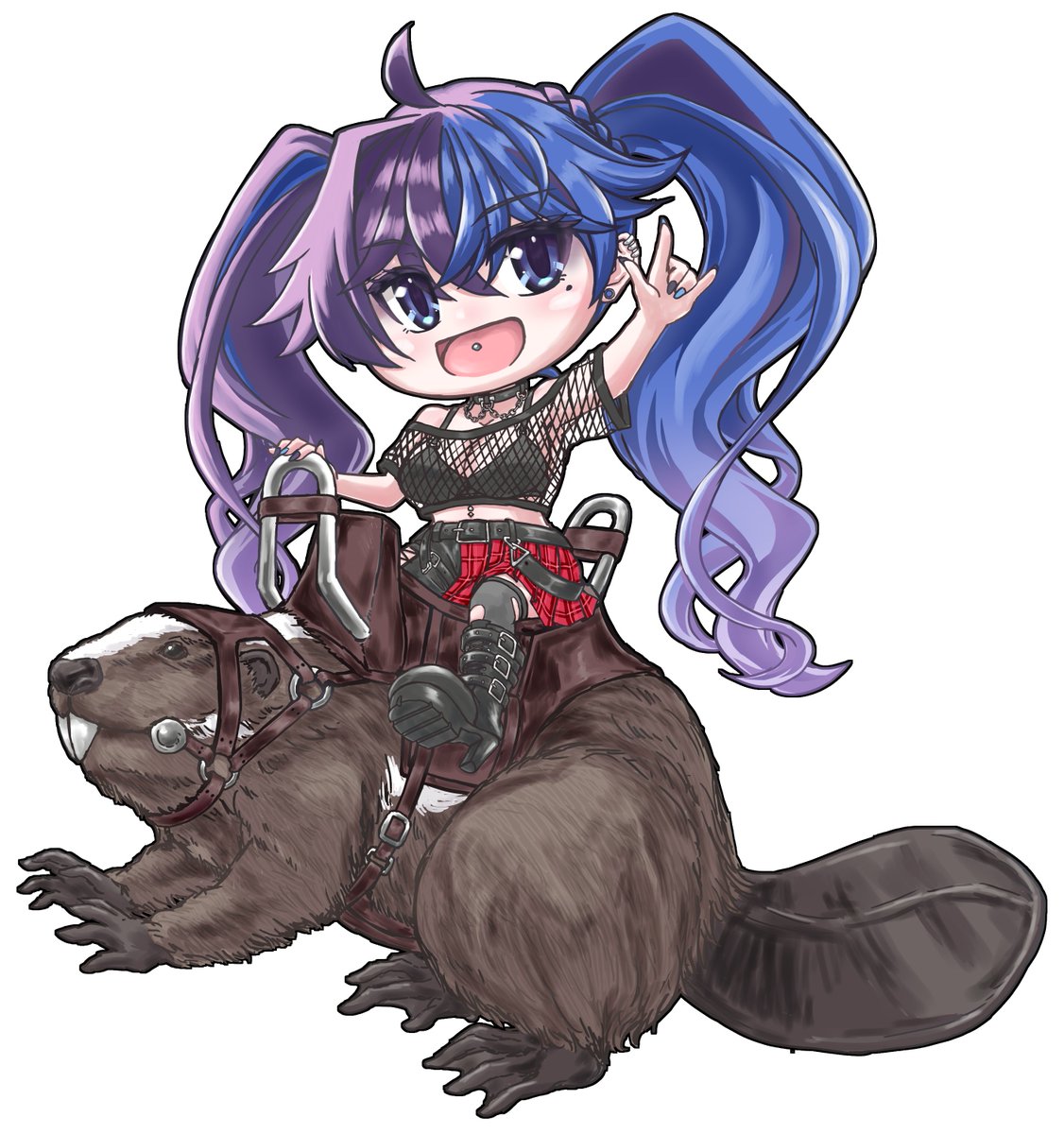 1girl twintails chibi blue eyes riding blue hair open mouth  illustration images