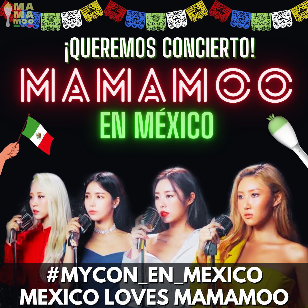 mamamoo_mexico's tweet photo. @RBW_MAMAMOO ¡Vengan a México! 🇲🇽 😍
Queremos concierto de MAMAMOO en México, formar parte del tour mundial #MYCON 💚
MEXICO LOVES MAMAMOO
#MYCON_MEXICO
#MYCON_EN_MEXICO
@RBW_MAMAMOO https://t.co/WovZbj0tHD