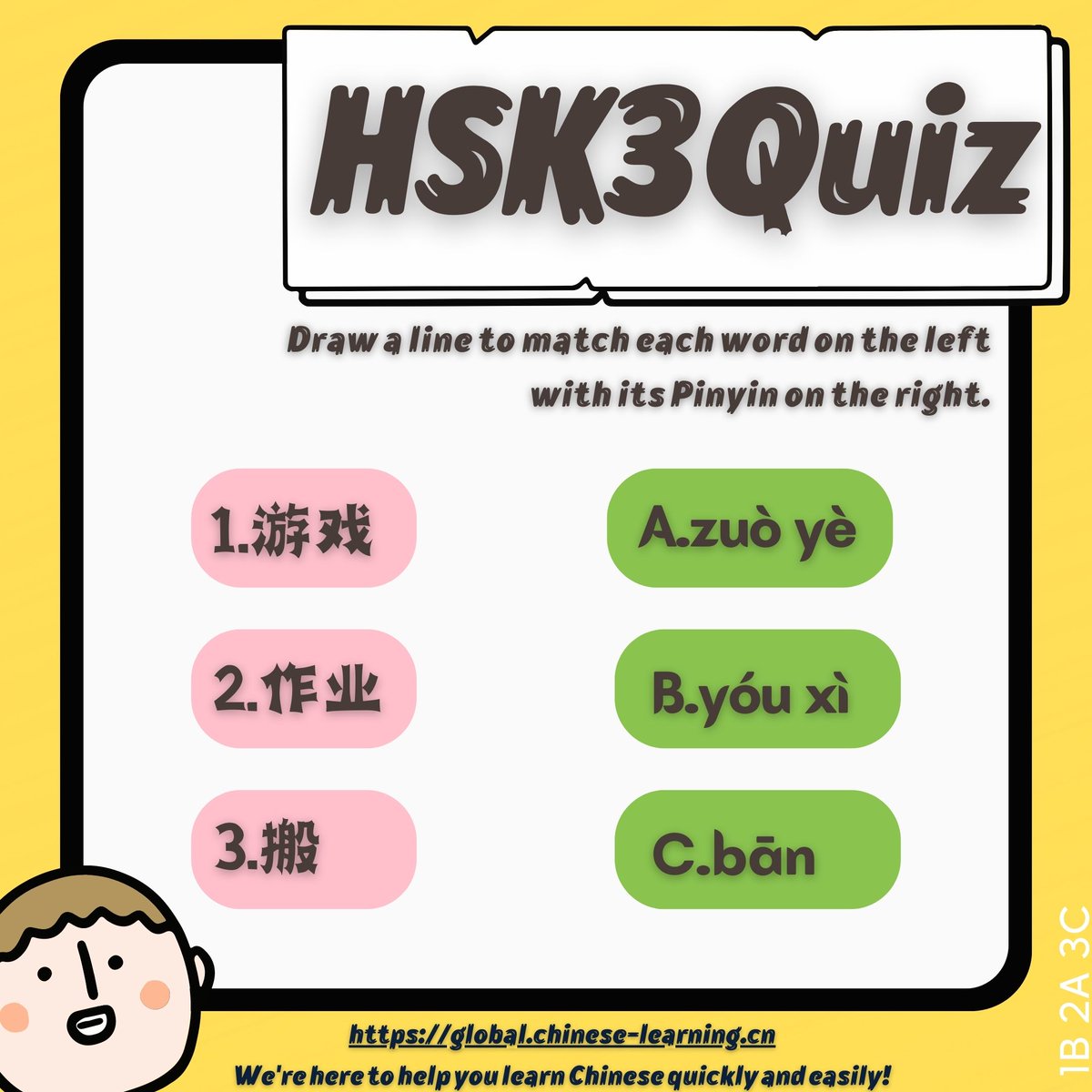 GCLP1127's tweet photo. HSK3 Quiz of Today 😆😆
Draw a line to match each word on the left with its Pinyin on the right.✍✍
#mandarin #汉语 #学中文 #study #学汉语 #中文学习 #hsktest #Chinese #HSK #learnchinese #Chineselearning #studytwt https://t.co/6Enm3O7fdN