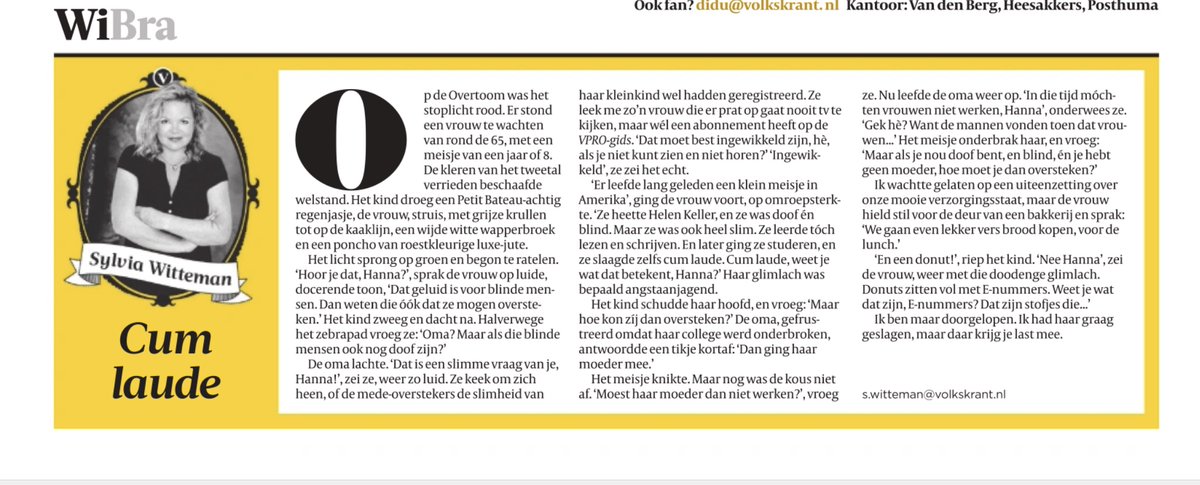 KeesTingeling's tweet photo. ‘Oma? Maar  als die blinde mensen ook nog doof zijn?’ 
#doofblind #column @sylviawitteman @volkskrant https://t.co/xL5I2vJxFL