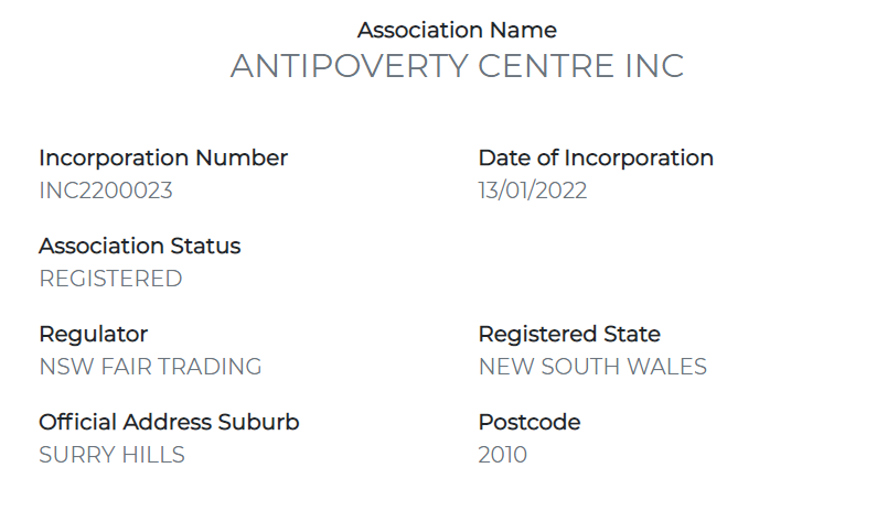 doleunion's tweet photo. Why does the Antipoverty Centre claim on its website to be committed to "radical transparency" but does NOT mention where donations go?

It somehow "forgot" to mention:
- its Incorporated Association
- constitution
- membership process
- elections ???

https://t.co/1Y6hK7zDib https://t.co/j4ralFsMBM