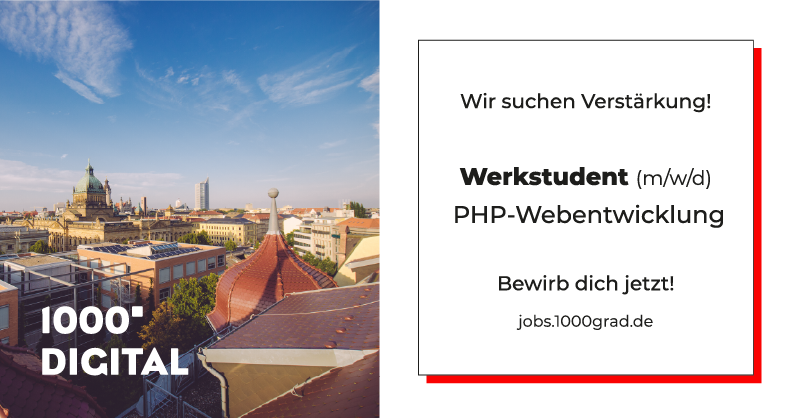 Hallo ihr! 👋 Aufgepasst, denn wir suchen Verstärkung für unser Entwickler Team – einen Werkstudenten (m/w/d) mit Schwerpunkt PHP-Webentwicklung!

🔗 1000grad.de/jobs/#angebote 

Wir freuen uns auf deine Bewerbung! 😉

#jobs #stellenangebot