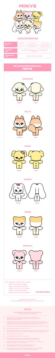 [MY GO] 
Order bit.ly/IVEMINIVE
DEADLINE 10 &amp; 12 MAY

IVE CHARACTER PLUSH DOLL MINIVE
Release 8 JUN

BUY 1 RM115
2nd unit &amp; above RM110

Local Postage 
WM <3kg RM8
EM <1kg RM 18

POST in BOX
No 2nd payment

PICK up from my house (NEARBY THE MINES)