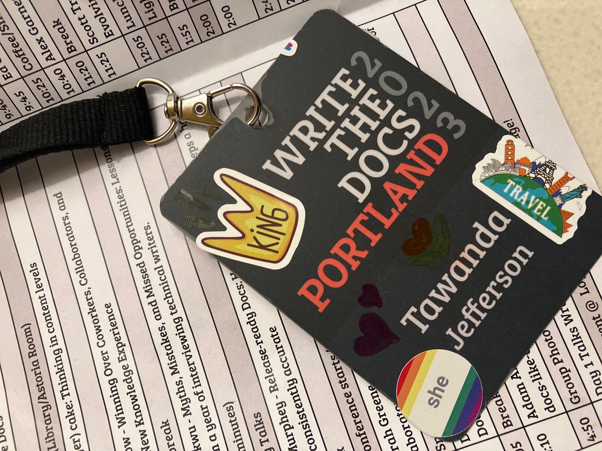 I know I should be sleeping… but I’m too excited for day two of #writethedocs 

Meeting so many wonderful, smart, documentation-loving humans has been such an amazing experience! 

#wtdbadge