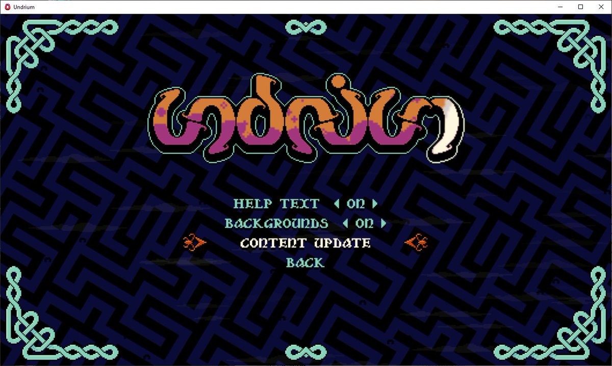 EricRetro's tweet photo. A little test of Undrium's content update feature, seems to work ok. This downloads a new EGA style, courtesy of @Roobar_Plays. The feature isn't currently available on the Mac version, ran into some technical issues. #undrium #gamedev #monogame #indiedev #pixelart #zxspectrum https://t.co/KucBXnJGy3