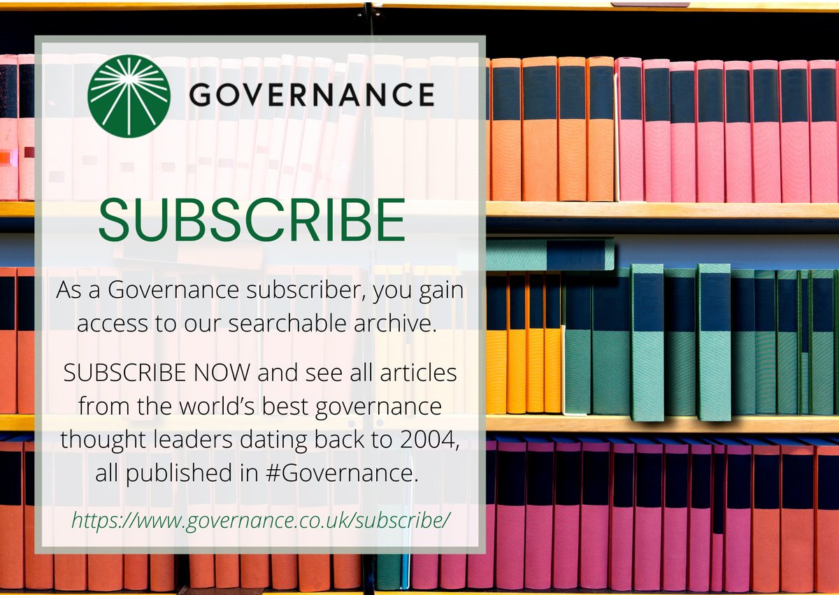 Governance (@_governance) on Twitter photo As a <a href="/_governance/">Governance</a> subscriber, you gain access to our vast searchable archive!
SUBSCRIBE NOW for all articles from the world’s best governance thought leaders dating back to 2004, all published in <a href="/_governance/">Governance</a> : ow.ly/8l0050wOjyx
#Governance #corpgov #thoughtleaders As a <a href="/_governance/">Governance</a> subscriber, you gain access to our vast searchable archive!
SUBSCRIBE NOW for all articles from the world’s best governance thought leaders dating back to 2004, all published in <a href="/_governance/">Governance</a> : ow.ly/8l0050wOjyx
#Governance #corpgov #thoughtleaders