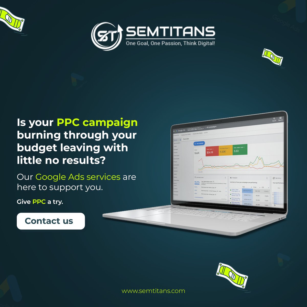 Increase in the number of leads - every #business' dream! We can help you achieve it with our #PPCservices.

Don't wait, visit us at semtitans.com and book a FREE consultation with our experts.

#digitalmarketingagency #onlineadvertising #semtitansdigital #googleads