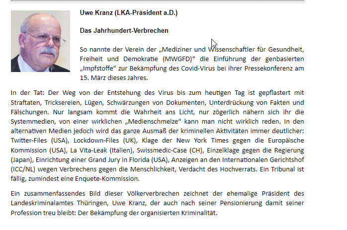 Infoticker_PA's tweet image. Läuft beim ehem. thüringer LKA Präsident aka der Schwurbler im Bayerischen Wald, Uwe Kranz. Gestern, *zufällig* am 8. Mai noch bei einer #MWGFD PK in #München gegen die "Weltdiktatur", im Herbst beim Schwurbelkongress des #Regentreff -  Beim LKA war er wohl weniger erfolgreich.