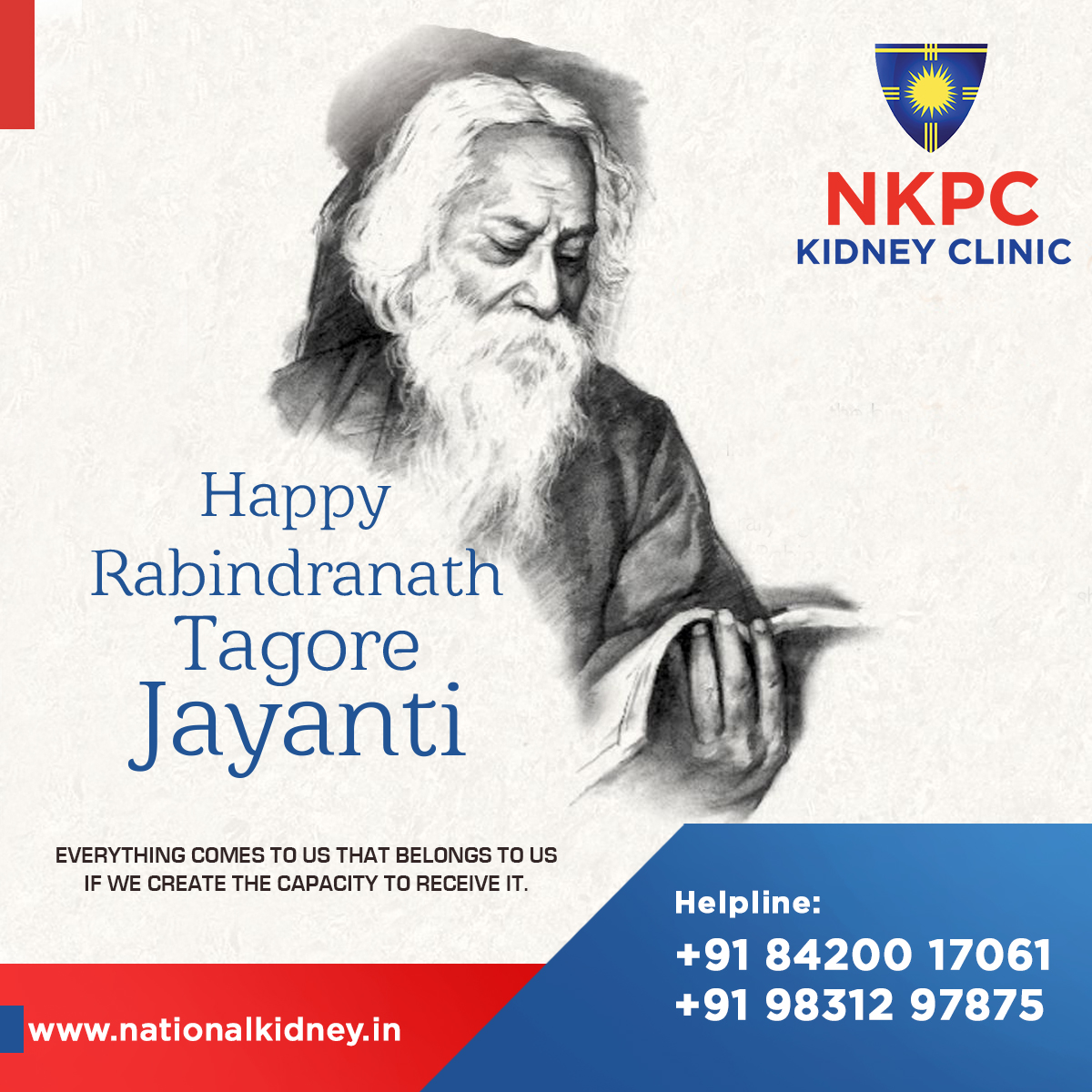 NationalKidney's tweet photo. Let us celebrate Rabindranath Tagore Jayanti's pious occasion by promising to read more of his creations to keep them alive for generations to come!! #NKPC Wishes Happy Rabindranath Jayanti!! #rabindranathjayanti #rabindranathtagorejayanti #rabindranathjayantiwishes https://t.co/jgDMVKYPlZ