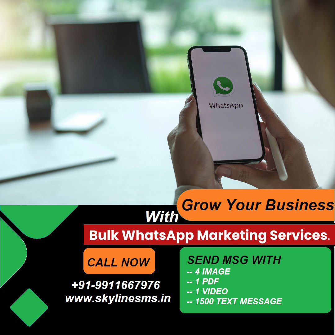 sky_line_sms's tweet photo. Grow Your Business with Bulk Whatsapp SMS Services
:
Send whatsapp messages along with 📷
📷 Images
📷 Video
📷 PDF
📷 Long Text SMS

For More Info, +91-9911667976
Chat : https://t.co/HCtrcHsWXK
Website: https://t.co/aIEEuEihCF

📷 Skyline SMS is India's Best Bulk Whatsapp Agency https://t.co/6hRYu6nPDK