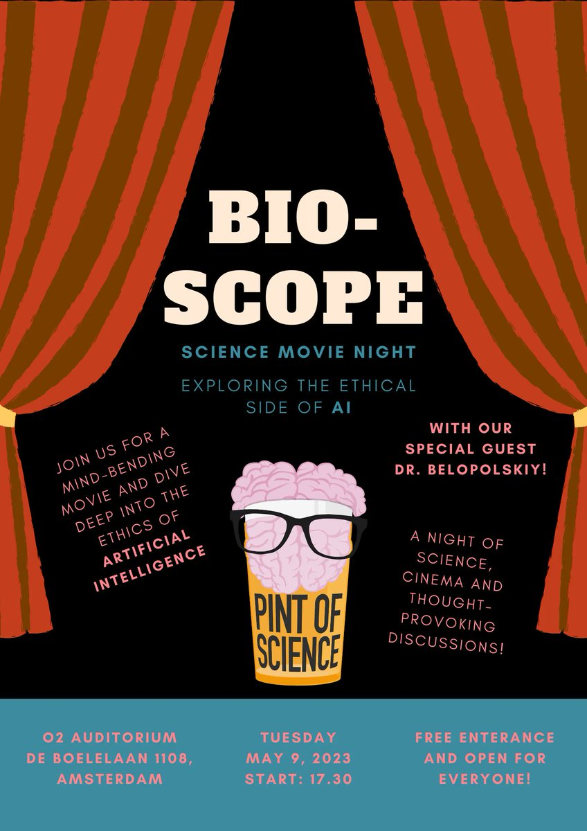pintofscienceNL's tweet photo. Join us tonight for a thought-provoking evening and #ScienceMovieNight

Let us know that you're coming: https://t.co/OapSRR0b4m 

🎬 Movie on #AI
🧠 Discussion with dr. Belopolskiy on #ethics &amp; technology
🍺 Drinks &amp; snacks
🎟️ Free
At VU #O2Building tonight from 17.30h https://t.co/vMwliZKxnV
