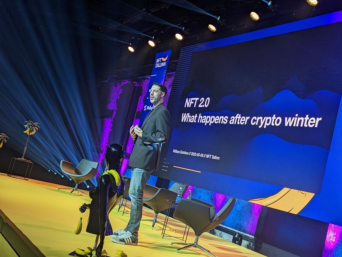 And we're off with the first keynote, <a href="/fulldecent/">William Entriken</a> on stage at #NFTTallinn! Private sector is showing the way, but digital governments should pay attention as there is real value here - if #blockchain is used for the right problem (gov of Estonia has been doing it since 2008).