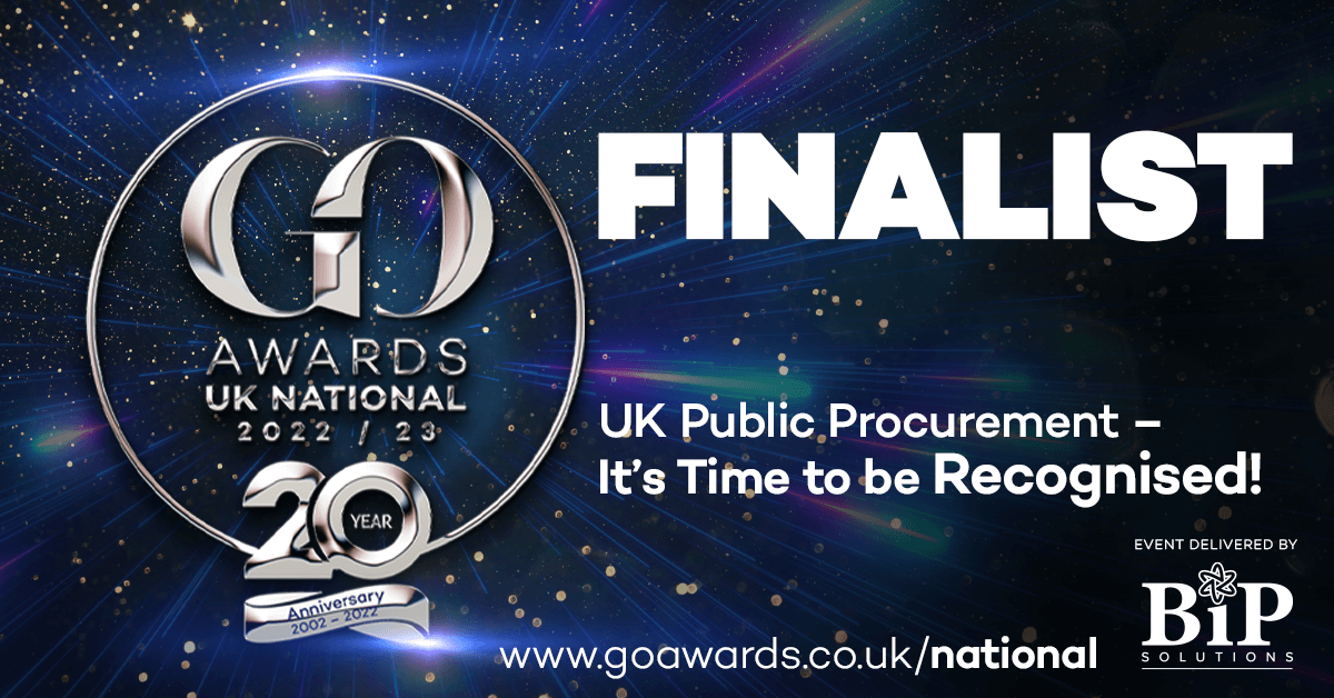 Only a few weeks until the #GOAwards, and we’re excited to be a finalist in the #SocialValue category.
The Awards recognise achievement in delivery of the UK’s #publicsector services. We congratulate all finalists on their success and wish them the very best of luck.