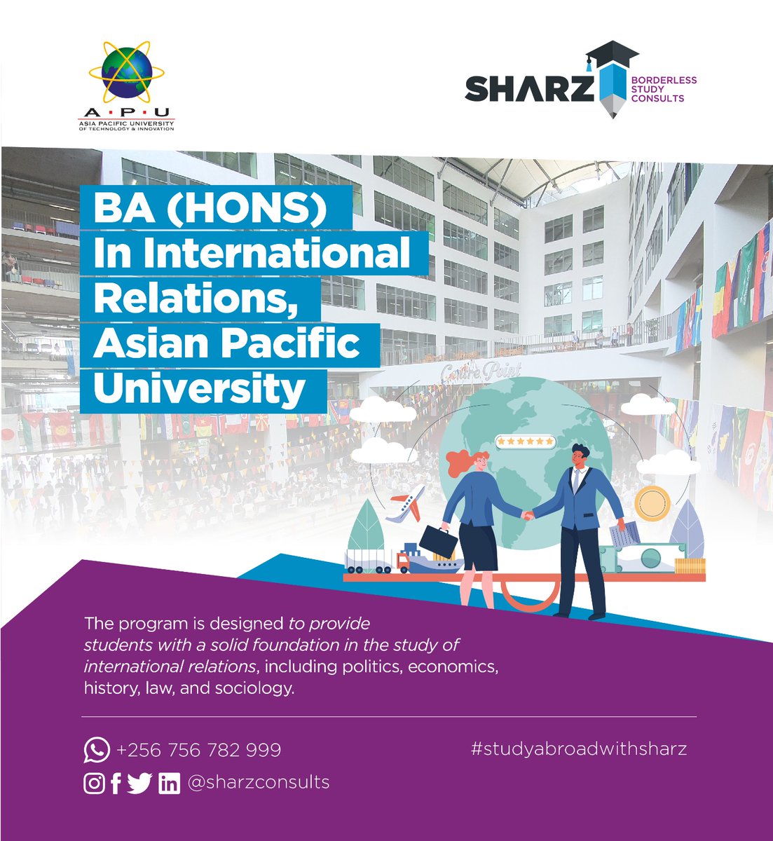 Take your passion for global issues to the next level with a BA (HONS) in International Relations at @AsiaPacificU. 🌐🌍👥🌎

Start the journey today by clicking 👉 sharzconsults.com/register   

#studyabroadwithsharz #studyabroad #studyinmalaysia