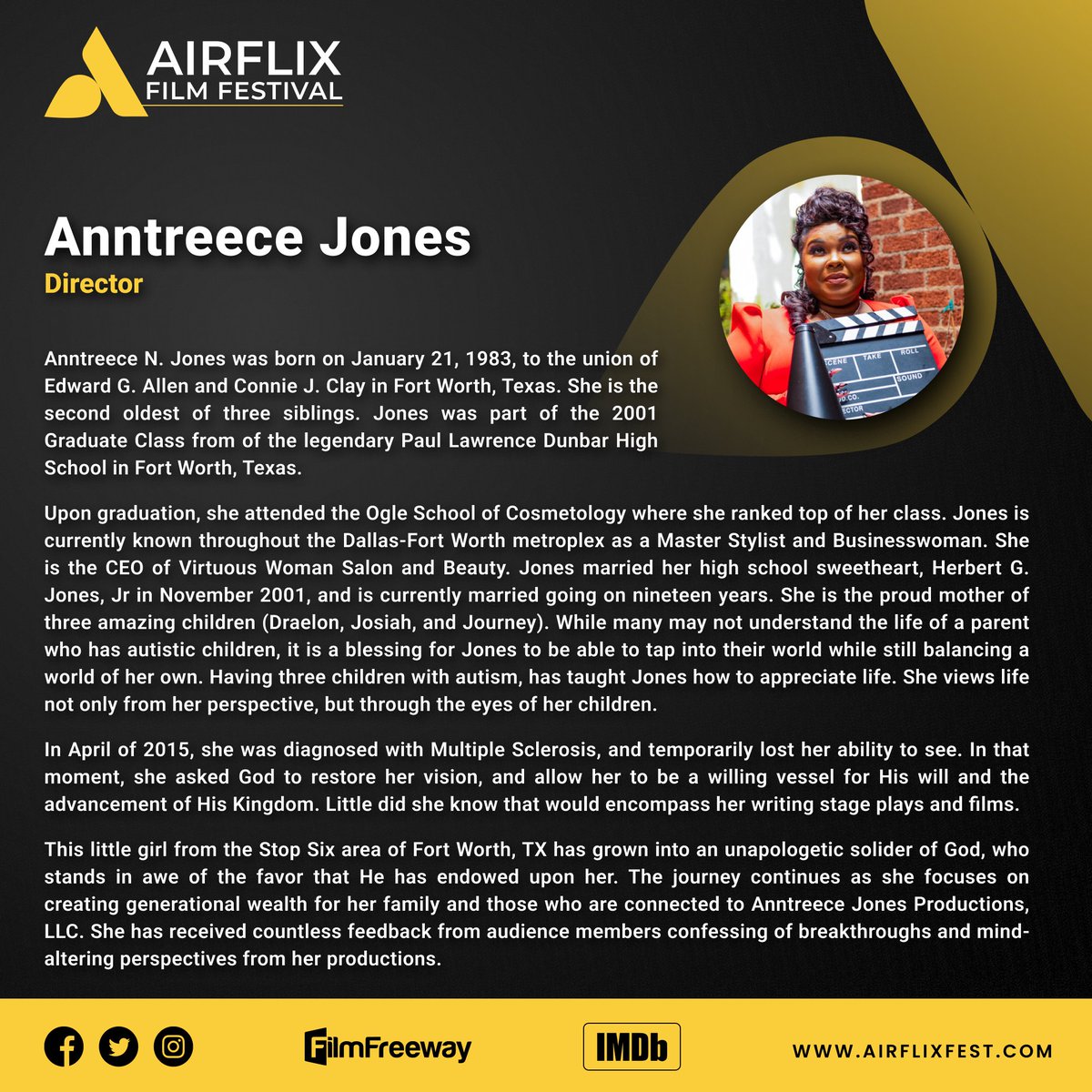 Have some time to know more about Anntreece Jones (Director)
filmfreeway.com/AirflixFilmFes…. Use discount code AIRFLIX
#supportindiefilm #indiefilm #airflixiff