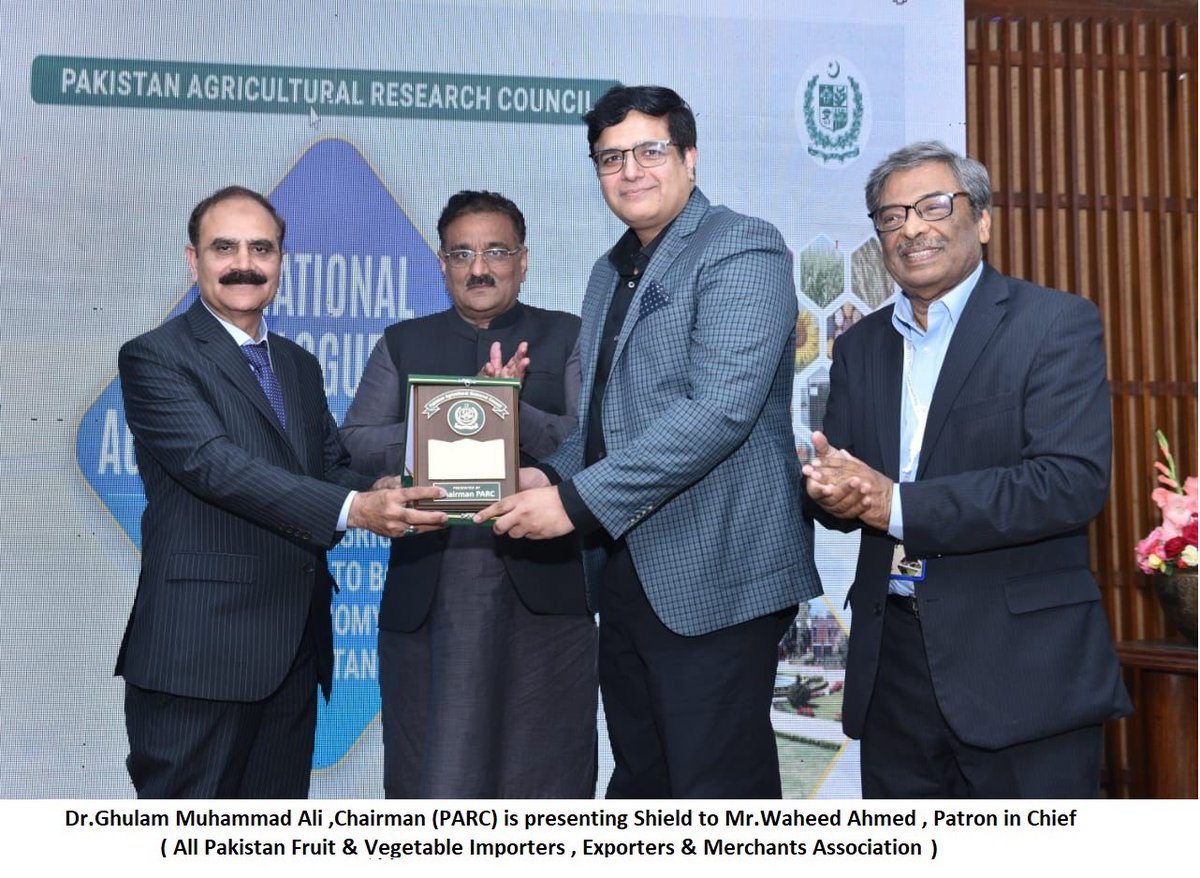 waheedAmed's tweet photo. Mr. Waheed Ahmed , the Patron-in-Chief  of Pakistan Fruit and Vegetable Exporters Association (PFVA) pointed at  the direct and indirect impacts on  the lack of Research &  Development ( R&D) in the horticulture sector as a serious threat to Pakistan's food security and suggested for allocation of a  fund of three billion rupees for the R&D. . 

He emphasized on the need for the  agricultural universities and research institutes to form a board comprising the PFVA, , Federal Ministry of National Food Security and Provincial Ministries of Agriculture to develop  new varieties of fruits and find remedies for various diseases in the existing crop iin Pakistan. .

The Patron-in-Chief of Pakistan Fruit and Vegetable Exporters Association participated in the national dialogue on agricultural research under the National Agriculture Research Council in which the stakeholders including the relevant ministries discussed the potentials in the agriculture sector for the economic development of the country. 

The Federal Minister for National Food Security Chaudhry Tariq Bashir Cheema , Federal Secretary Agriculture Zafar Hasan, Chairman Pakistan Agriculture Research Council Dr. Ghulam Muhammad Ali and national and international experts from public and private sectors participated in the national dialogue.

Waheed Ahmed shared with the participants ,  the ill-effects of climate changes, water scarcity, difficulties in acquiring capital for farmers, issues in adopting high value horticulture and lack of technology and research are the major challenges the  horticulture sector is  confronted with . 

 Waheed Ahmed informed that Pakistan is at the top of the agricultural regions being the most affected by the climate change, where agricultural production is likely to decrease by 50% by 2025 in case of a three percent increase in global temperature. Pakistan already has 16 to 62 percent less per hectare production of fruits than the leading countries.

Waheed Ahmed said  that there is a  dire need to replace outdated farming and horticultural practices with modern methods including insect-resistant planting materials and  modern nurseries, modern climate change management methods including recycling of resources at the farm level and  adopting methods for  water efficient use including drip irrigation etc.

He stated  that Pakistan has to focus on high value crops to enhance horticulture exports. The market of Citrus r fruits in the world is worth 300 billion US dollars, of which Pakistan's share is 20 million US dollars. Similarly, in the export of value-added products of horticulture, Pakistan is also behind with a ratio of three percent, while 19 percent  is value-addition is done in the Philippines, 29 percent in Vietnam, 19 percent in China, 18 percent in Morocco, 14 percent in Indonesia and 9 percent in Bangladesh. .

Waheed Ahmed informed  that to increase fruit exports, Pakistan should focus on value-added crops rather than quantity, including seedless Kinnow , production of table grade varieties of dates, production of oranges for juice, and tomatoes. Production of paste-specific tomatoes, ginger, saffron, blemish-free bananas, production of starchy potatoes, varieties of cherries and new varieties of onions including berries are included.

He also suggested facilitating the import of new disease-free plants and plant material for high-value agriculture. He said that 60% of wasted water can be saved by using drip and sprinklers. For this it is necessary to encourage innovative practices at the government level by subsidizing them, enabling local production of drip and sprinklers and setting up model projects in every district. 1/2