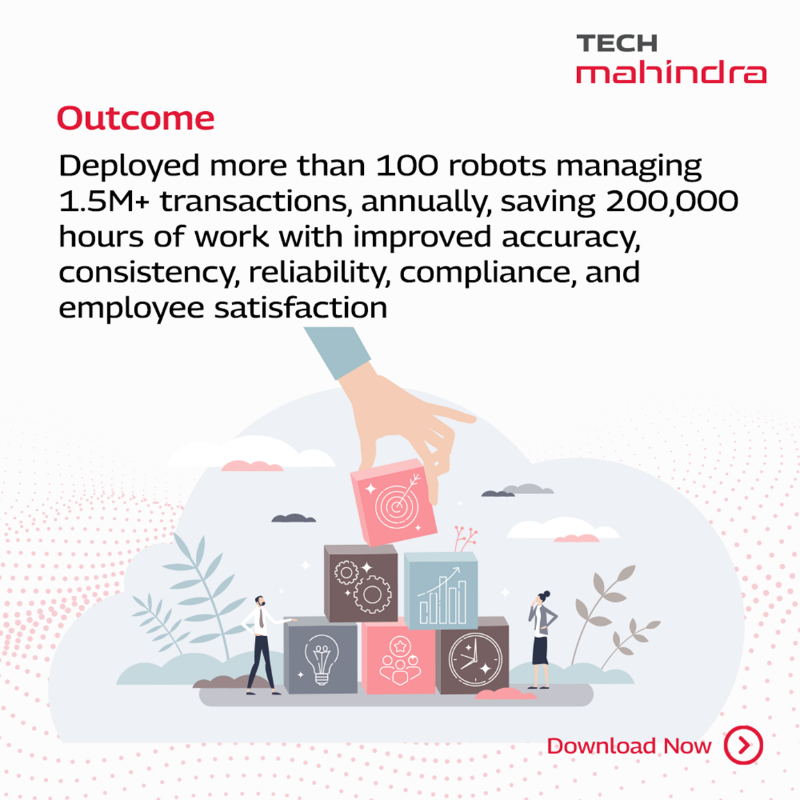 tech_mahindra's tweet photo. A leading Telco in ANZ leverages @Tech_Mahindra’s expertise in implementing #RPA solutions to improve customer service operations saving an estimated 200,000 hours of work per year.
Read this @ISG_News #DCSA2022 Standout:https://t.co/YJKIIS9jPn
#NXTNOW #DigitALLScape