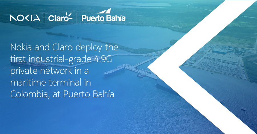 Nokia, <a href="/ClaroColombia/">Claro Colombia</a> deploy a private #4G wireless network at <a href="/puerto_bahia/">Sociedad Portuaria Puerto Bahía</a> in Colombia. Our Nokia Digital Automation Cloud (DAC) delivers industrial-grade connectivity and edge computing capabilities to support the digital transformation at the terminal. nokia.ly/42zN9Zc