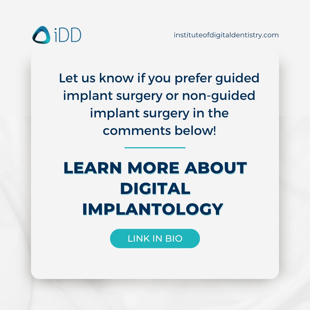 What are your thoughts? Do you prefer using a surgical guide? 

To learn more about digital implantology, head over to our website.
digitaldentistry.link/digitalimplant…

#idd #digitaldentistry #digitalimplantology #guidedimplantsurgery #digitalimplants