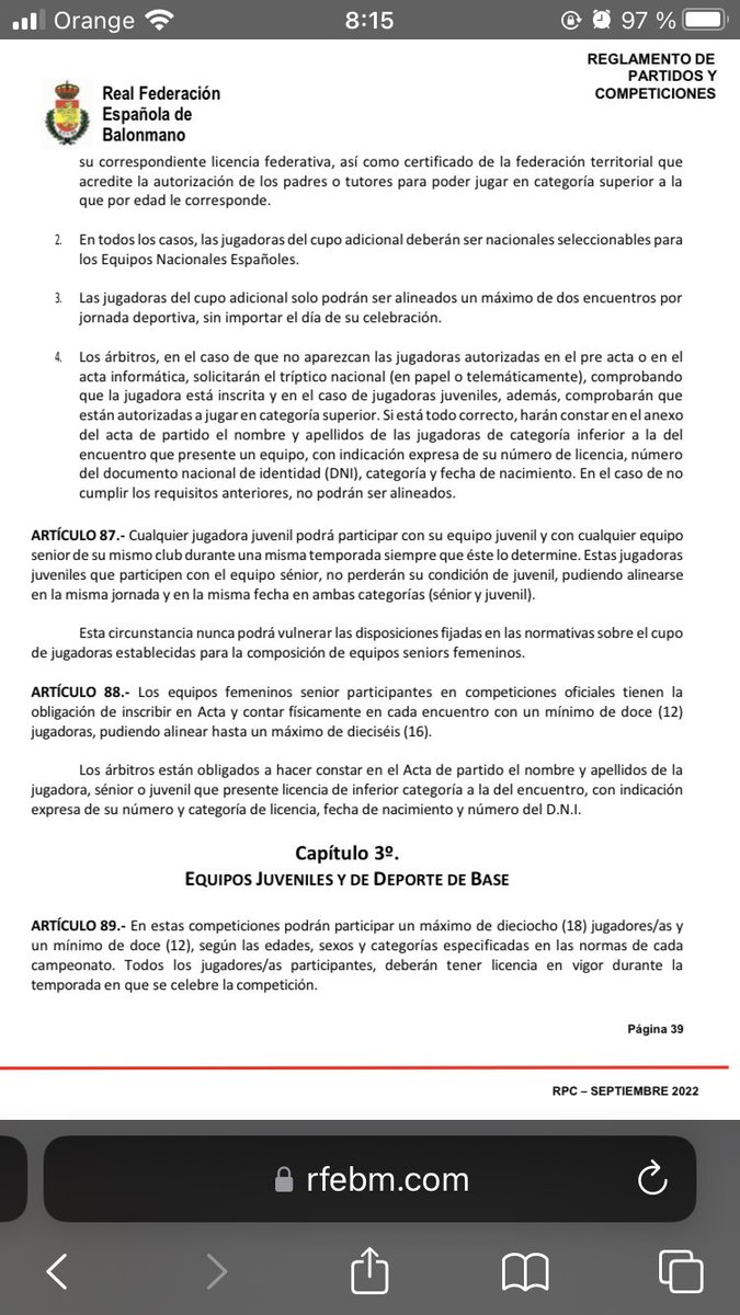 iganher's tweet photo. @malagico @SPrieto_5 @danibanezmartin @RFEBalonmano Con independencia de que lo ganado en la pista es lo que debería prevalecer y sin saber qué se ha reclamado o con base en qué, la norma especial tiene aplicación preferente sobre la norma general. Además, el artículo 89 no pinta bien… https://t.co/bGfRCwQP1f