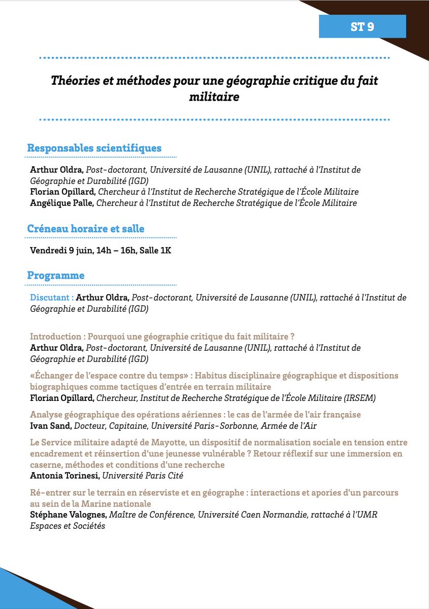 Rendez-vous dans 1 mois, à 14h le 9 juin 2023 à Bordeaux (salle 1K, à @univbordeaux, place Pey Berlan) pour notre panel 'Théories et méthodes pour une géographie critique du fait militaire' dans le cadre du 6e congrès de l'@AEGEStrategie !