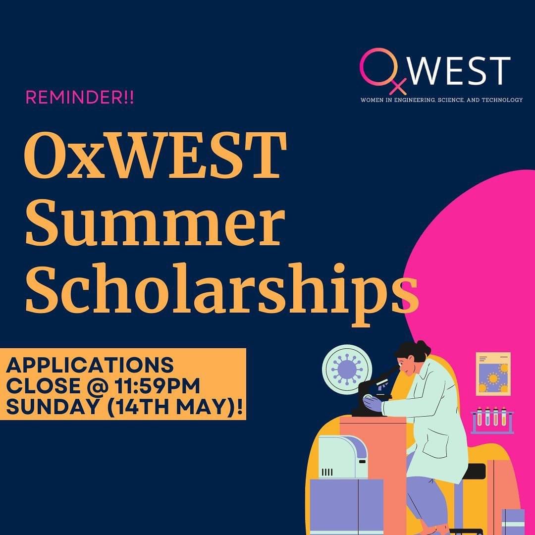 📢REMINDER!! 🔜Applications for our new summer scholarship programmes close this Sunday! 🔜

Make sure to get your application in ASAP so you can make the most of your summer research projects! We are excited to hear from you!👩‍🔬👩‍💻👩‍🚀

ox-west.us17.list-manage.com/track/click?u=…