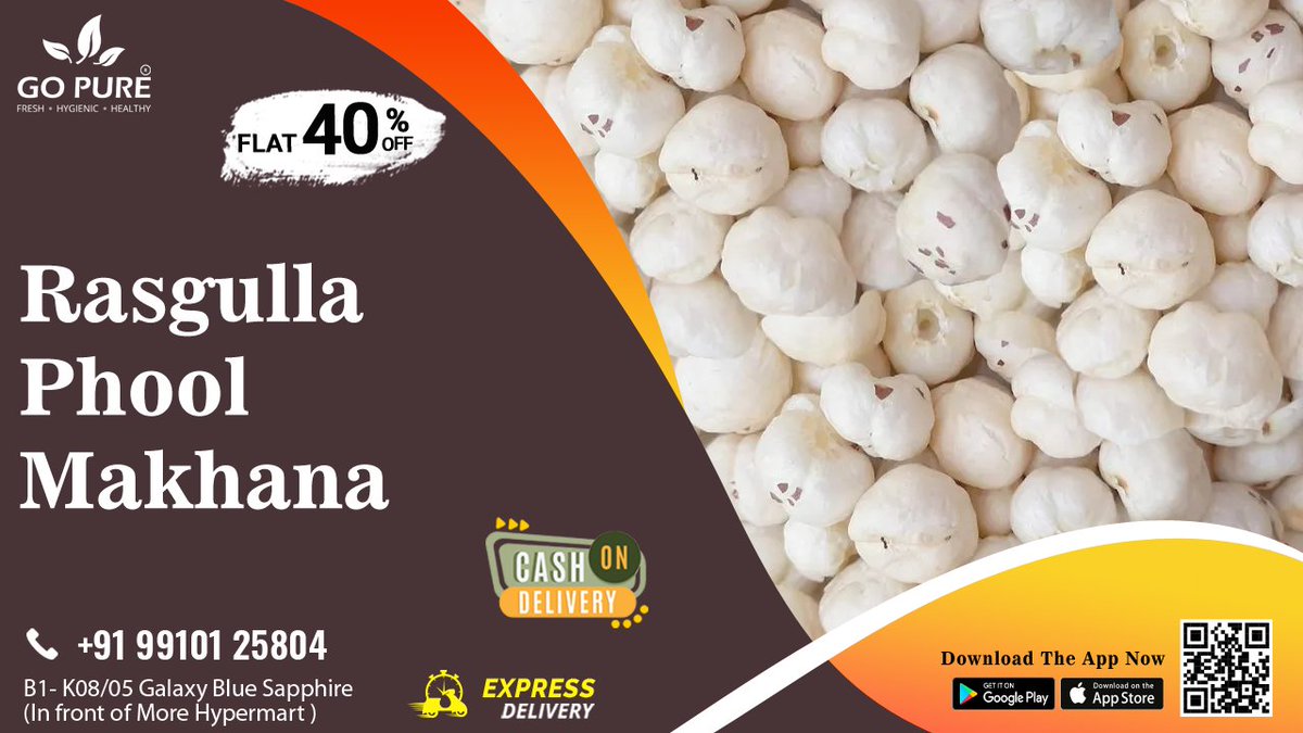 Did you know that #Makhana is a rich source of protein, fiber, and antioxidants? Switch up your snack routine with this healthy and tasty option! 
Order now: tinyurl.com/y67nftqu 
#GoPure #rasgullamakhana #protien #fiber #dryfruits #offer #antioxidants
