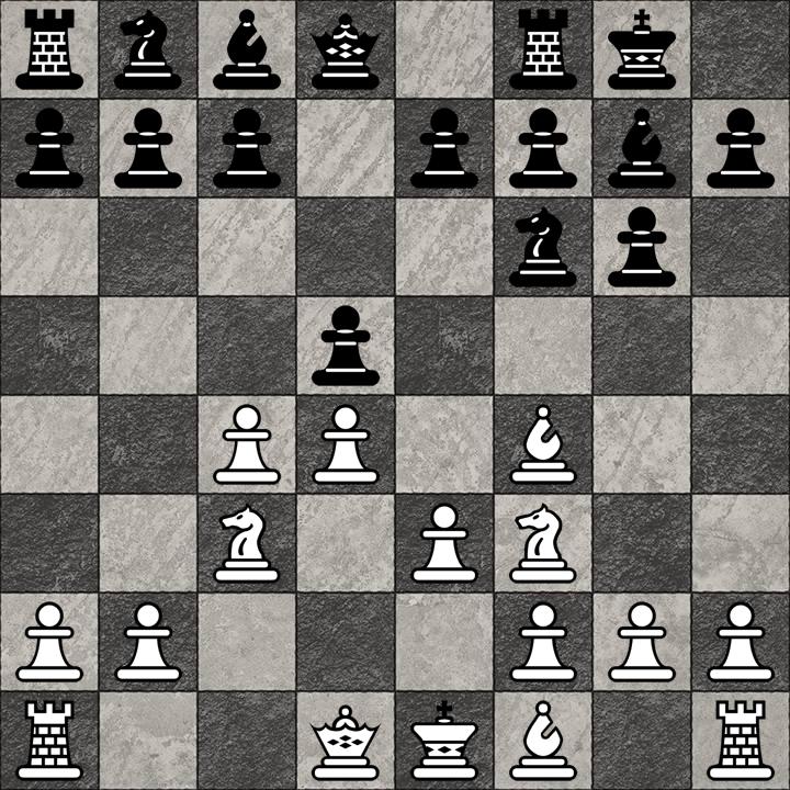 chesseveryday's tweet image. D93: Gruenfeld with Bf4 e3

1. d4 Nf6 2. c4 g6 3. Nc3 d5 4. Nf3 Bg7 5. Bf4 O-O 6. e3

Approximate Evaluation: 0.0

#Chess #ChessOpening
