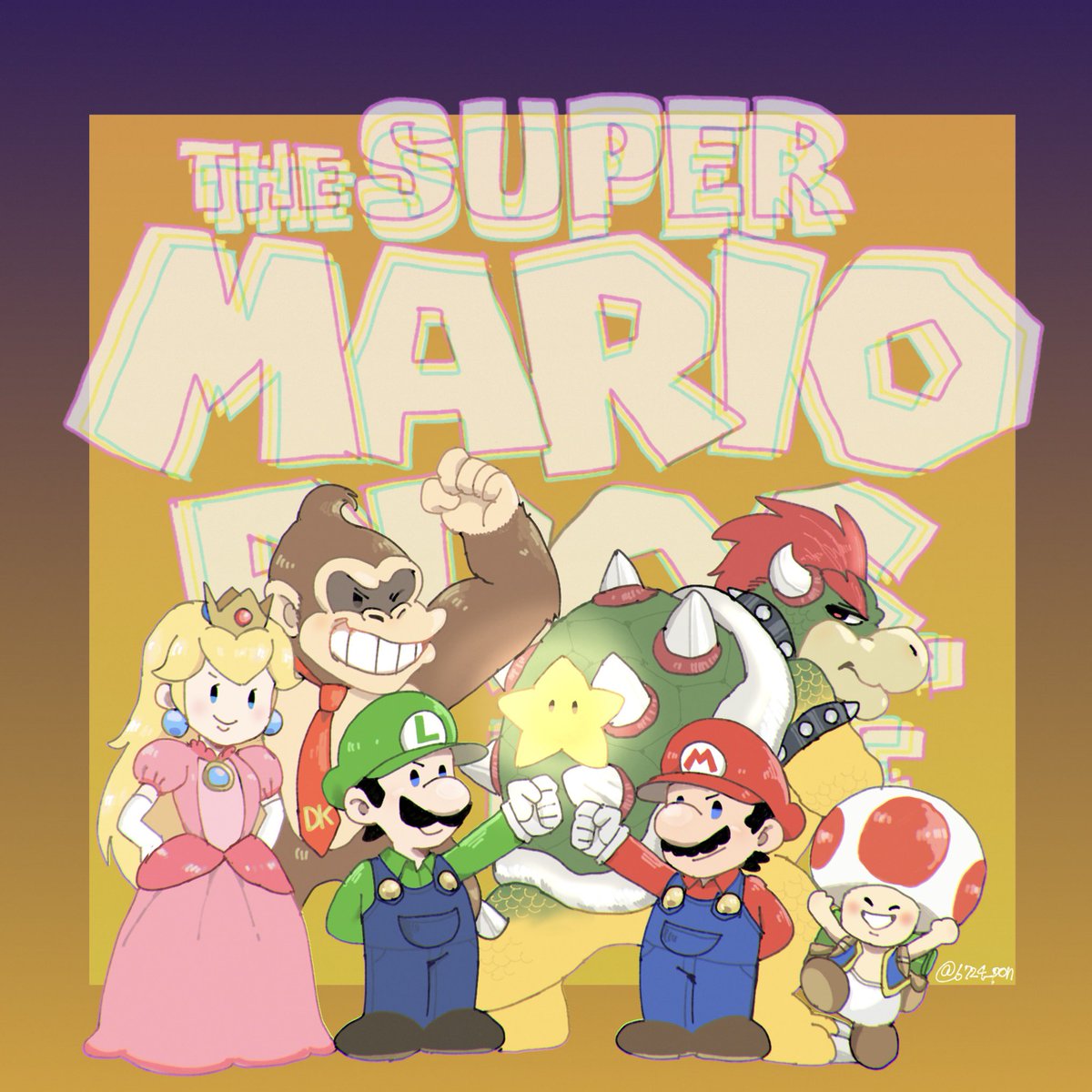 クッパ ,マリオ ,ピーチ姫 「見る前も見た後もずーーーーーっと楽しかった!大好き!  #TheSuperMar」|ぽンのイラスト