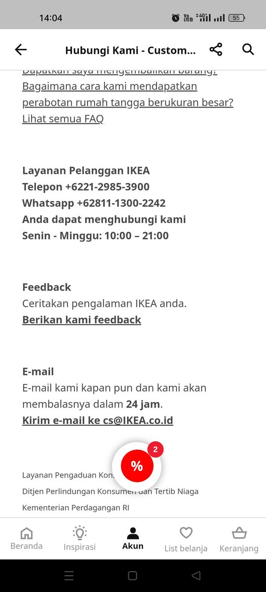 hesga's tweet photo. hai admin @IKEA_Ind sudah bbrp hari saya WA dan email tp tidak ada respon perihal pesanan saya untuk tracking, mungkin kalau di twitter bisa bantu jawab. karena bisa di lihat oleh orang banyak. terima kasih.
ini email dan WA yang tertera di aplikasi https://t.co/cc3tnm5tf9