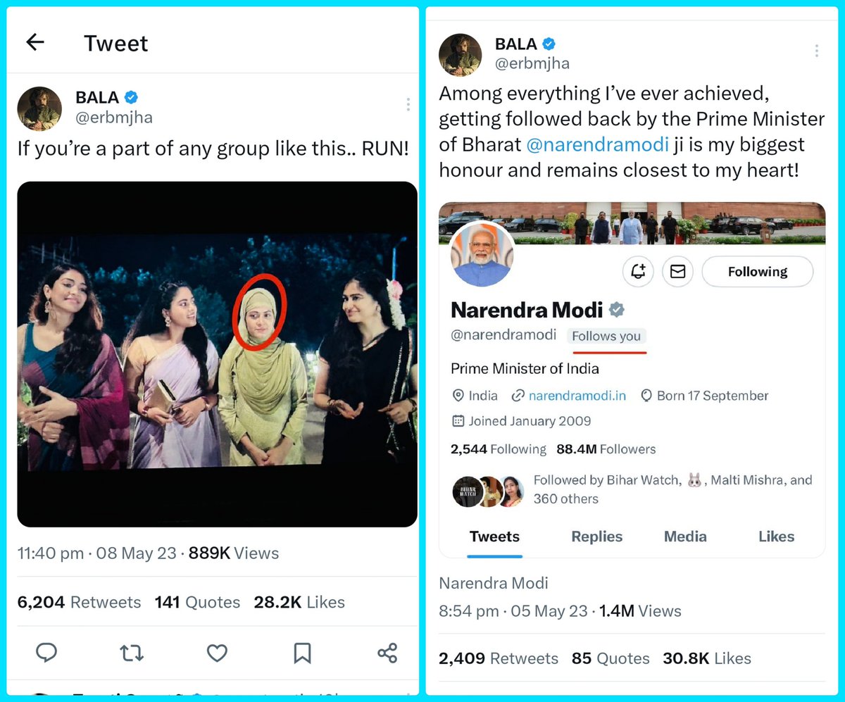 A tweet encouraging girls to avoid being friends with a Muslim girl. And he's proud to be followed by PM Narendra Modi.