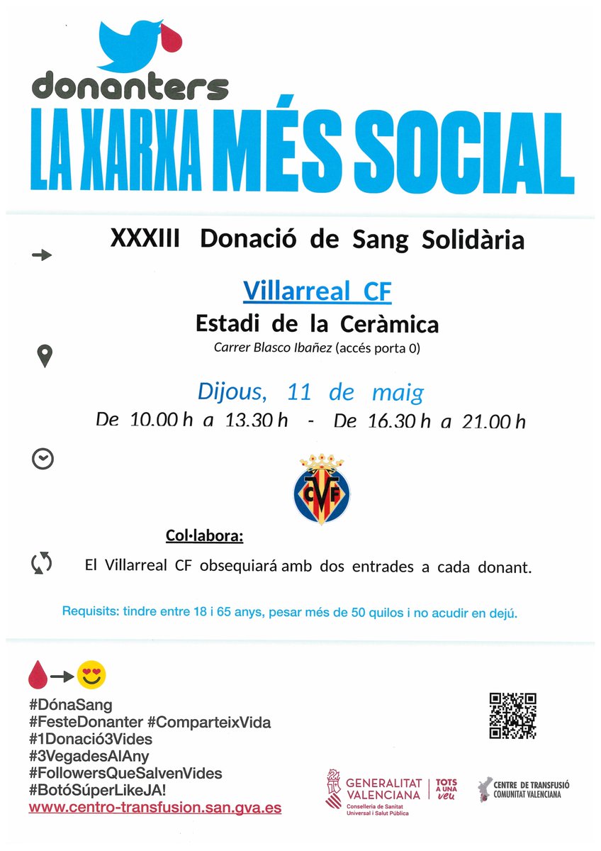 CliCanLi's tweet photo. Amb aquesta ja són 33 jornades de donació de sang organitzades amb la col·laboració de @VillarrealCF en les instal·lacions de l'Estadi de la Ceràmica. Gràcies per ajudar-nos a salvar tantes vides. https://t.co/zXeJ8wdgpe
