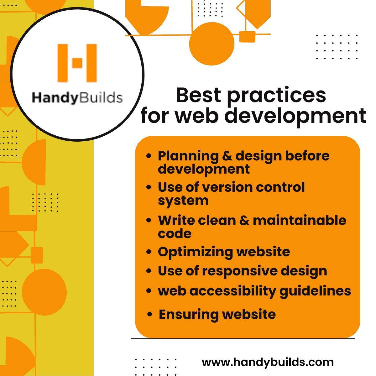 HandyBuildss's tweet image. At HandyBuilds, we believe that the key to developing high-quality websites and applications lies in following best practices for web development. #webdevelopment #bestpractices #codingstandards #testing #performanceoptimization #accessibility #security #versioncontrol