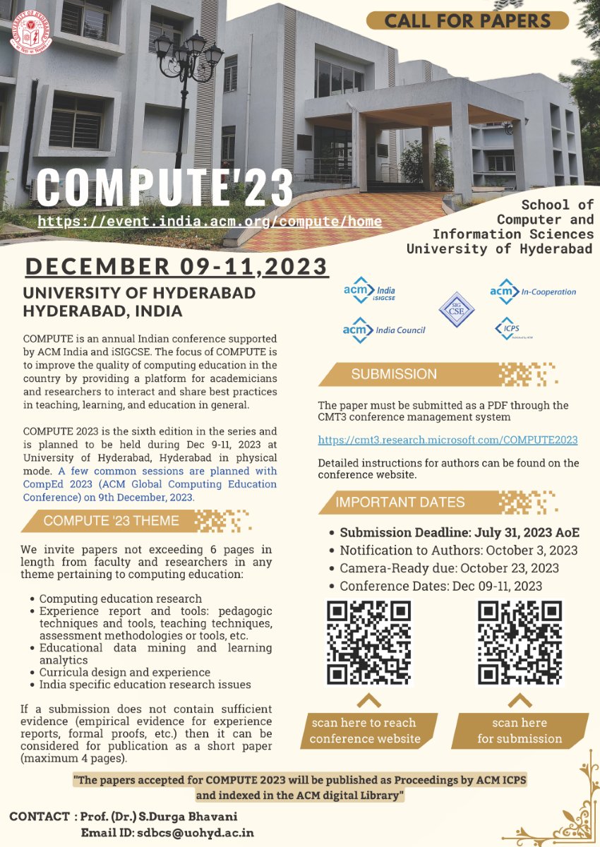 isigcse's tweet image. Call for papers for Compute 2023. All are welcome to submit.